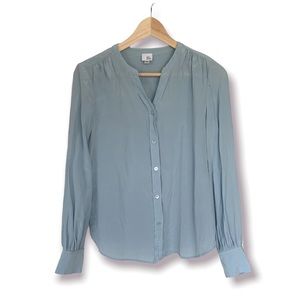 Iris & Ink Periwinkle Blue Button-up Split Neck Blouse Long Sleeve 4